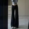 Jeans Boca de Sino Preto Estilo High Street Americano para Mulheres, Venda Quente de Verão, Cintura Alta, Emagrecimento e Alongamento, Design Solto, Calça de Barra Reta
