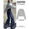 Chamarra sudadera gris con capucha para mujer, nuevo estilo de otoño, hombros de ajuste regular, corte slim, adecuada para figuras petite, primavera y otoño, estilo americano, top corto con capucha