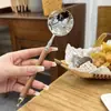 Cuchara redonda de imitación de palisandro, alto valor estético, mango largo, cabeza redonda, cuchara para arroz casera, cuchara para sopa, cuchara para postre, cuchara de acero inoxidable