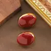 Pendientes de Botón Geométricos de Esmalte Borgoña de Moda y Únicos Estilo Hong Kong, Lujo Ligero, Pendientes Elegantes y de Alta Gama