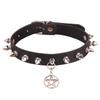 Collar con Cadena de Cuero y Colgante de Aleación de Pentagrama Estilo Punk con Espigas de Seis Puntas Joyería Collar para Mujeres