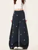 Calça de moletom larga com estampa de estrela retrô americana para mulheres e homens, calça casual solta de outono, calça casual de perna reta atacado