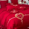 Conjunto de Cama de Algodão Puro para Casamento de Quatro Peças, Capa de Edredom de Algodão para Casamento, Conjunto de Lençóis de Três Peças, Edredom Vermelho Festivo para Casamento, Novo Modelo 2025