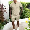 Conjunto de dos piezas de verano para hombre, estilo europeo y americano, para Amazon transfronterizo, con cuello mao y diseño de cremallera, conjunto informal de shorts a la moda