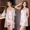 Pijama Sexy de Seda de Hielo Victoria para Mujer Camisón de Tirantes de Seda Camisón de Alta Calidad Conjunto de Dos Piezas Ropa de Casa Delgada