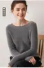 Primera línea prêt-à-porter ajustado casual 100% cachemira suéter Otoño Invierno Nuevo Mujer Corto Rayado Cuello Redondo Capa Base Tejido