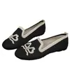Transfronterizo 2024 Nuevo Estilo Tejido de Punto Redondo Punta Redonda Zapatos de Mujer Estilo Europeo y Americano Planos Boca Baja Flor de Mariposa Moda Zapatos Individuales Mujer Venta al por Mayor