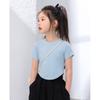 Camiseta Curta de Tricô para Meninas 2025 Verão Novo Estilo Infantil Sexy Slim Manga Curta Gola Redonda Top Interno