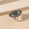 Anel de prata antiga com diamante preto brilhante, modelo retrô requintado, para comércio exterior transfronteiriço no Oriente Médio, Europa e Estados Unidos. Acessórios de moda com padrão escuro.
