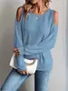 2025 Europeos y Americanos Transfronterizos Amazon Temu Otoño e Invierno Nuevas Blusas Holgadas Descubiertas de Hombro Camisetas Casuales de Manga Larga para Mujer