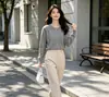 Cardigã de tricô com contas, gola redonda, espesso e macio, em veludo Andy, duas peças, para mulheres, simples e modelador, adequado para o trabalho, top versátil para mulheres