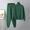 Traje de moda casual otoño e invierno transfronterizo Amazon Europa y América cuello alto suéter de color sólido conjunto de punto de dos piezas