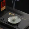 Quemador de Incienso de Cerámica Creativo de Loto, Portainciensos para Uso Doméstico, Portainciensos Vintage de Madera de Áloe para Interiores, Adorno de Soporte de Incienso Estilo Zen