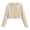 Chaqueta Corta Sexy de Tweed Clásica Retro Francesa de un Solo Botón + Falda de Cintura Alta a la Moda para Mujer