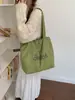 Bolsa Tote de Camurça Feminina com Cordão Grande Capacidade para o Dia a Dia Bolsa de Ombro Único Estilo Coreano Estilo Ins Bolsa para Aula de Estudante Universitário de Mão