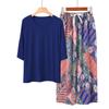 Pijama Plus Size Europeu e Americano Transfronteiriço Feminino de Verão Manga Curta Flores de Seda de Algodão Calças de Modal Traje para Casa Estação Independente da Amazon