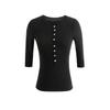 Top de manga de siete puntos, delgado, ajustado, de lana Tencel, alta elasticidad, con cuello Henley, cómodo, transpirable, aspecto estilizado, camiseta de color liso para mujer 4405