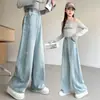 Pantalones de Pierna Ancha para Niñas Primavera y Otoño 2026 Nuevo Estilo Coreano Jeans de Moda para Niños Mayores, Pantalones Rectos Sueltos y Versátiles Tendencia
