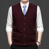Cardigan de Tricô Masculino Aberto nas Costas Roupas Casuais Largas para Idosos Cardigan Sem Mangas Suéter Masculino Outono