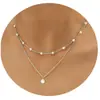 Collar de Cadena de Espiga de Pescado Perla Verano Nuevo Estilo Europeo y Americano Collar en Capas Diseño para Mujer Cadena Doble Capa Clavícula