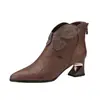 Botines de Tobillo para Mujer 2026 Otoño/Invierno Nuevos, Puntiagudos, de Gamuza, con Tacón Medio Grueso, Botines Pequeños de Moda con Forro de Felpa, Zapatos de PU