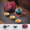 Infusor de Chá para Preguiçosos em Cerâmica Barro Preto Conjunto Automático de Chá Conjunto Pequeno Pote Portátil de Viagem com Alça Lateral Bandeja de Chá Chá Gongfu