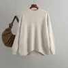 Suéter de otoño e invierno nuevo retro suelto de talla grande de manga larga de color sólido, suéter de cuello alto medio para mujer, camisa de fondo