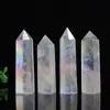 Pilar de Cristal Blanco Natural Galvanizado de Punta Única, Prisma Hexagonal Arcoíris Galvanizado, Piedra Cruda Pulida, Adorno Artesanal para Escritorio de Oficina