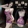 Lencería Sexy Camisón Transparente Ajustado a las Caderas con Encaje Calado en V Profundo, Apasionado y Sin Necesidad de Quitar, Talla Extra para Mujeres Curvilíneas 100kg