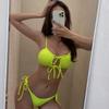 Fronterizo 2024 Corea del Sur Nuevo Traje de Baño Bikini Sexy de Tiras con Resortes Bikini de Dos Piezas Traje de Baño Dividido Europeo y Americano para Mujer