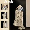 Bata de Pijama de Franela con Estampado de Dibujos Animados y Orejas de Conejo Lindas XinXuan