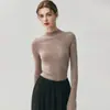 ¡Calibre 18! Suéter Yangzi Yarn Etiqueta Negra Hilo Fino 100% Lana para Mujer, Delgado Cuello Alto Ajustado Suéter Básico