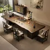 Mesa de té grande estilo chino nueva con enchufe para sala de estar y oficina, juego de mesa y sillas de té, mesa de té grande de madera maciza