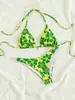 Traje de Playa 2025 para Mujer Trajes de Baño Bikini Sexy con Cuello Halter y Cordones Estilo Estampado