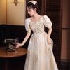 Vestido de Noite para Mulheres, Alto Padrão, Elegante, Luxo Leve, Nicho, Adequado para Banquetes, Exames de Artes Vocais e para Ser Anfitriã, Dourado Champagne