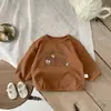 Ropa de Otoño Nuevo Estilo Coreano Camiseta con Estampado de Oso de Dibujos Animados Manga Larga para Bebé Holgada Moderna Cuello Redondo Top de Otoño en Stock