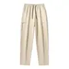 Calça Cargo Respirável Casual de Verão, Calça Longa de Cor Sólida com Barra Reta, Marca Moderna com Bolsos Grandes, Calça Casual