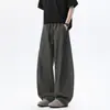 Calça Casual Masculina Estilo Old Money Cor de Café Tecido Imitação de Linho Fina Corte Curvo para Verão, Caimento Solto de Seda de Gelo Secagem Rápida Perna Larga Respirável