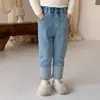 Jeans de Niña para Otoño e Invierno, Elegantes Pantalones de Lápiz Ajustados a la Medida, Patchwork Espesos con Forro Polar, Estilo Coreano de Moda para Niños