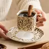 Osso China leopard-print copo beber pires terno copo de café da manhã doméstico com tampa e colher copo de café caneca feminina de alto valor