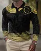 Polo Casual para Hombre de Estilo Nuevo, Europeo y Americano, Impresión Digital 3D, Manga Larga, Cuello de Solapa, Top para Hombre