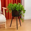 Vaso de flor de bambu trançado estilo nórdico com suporte de tripé de madeira, conjunto de decoração de plantas verdes para sala de estar, vaso de flor oco trançado para varanda