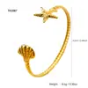 Moda Verão Casual Praia Estilo Bomiya Pulseira de Aço Inoxidável Feminina Estrela do Mar Pulseira Banhada a Ouro 18K Abertura