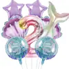 Suministro Transfronterizo Juego de Decoración de Cumpleaños para Niñas de 8 Piezas Sirena Concha Globos de Papel de Aluminio Juego de Globos de Número de Papel de Aluminio