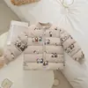 Jaqueta de Algodão Nova para Crianças Outono e Inverno com Design Fofo de Desenho Animado, Camada Interna para Meninos e Meninas, Gola Canelada Pequeno Casaco de Algodão