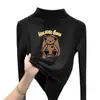 Ropa interior base de forro polar con cuello alto medio para niña para primavera, otoño e invierno, top cálido de manga larga con dibujos animados para niños