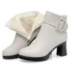Botas de moda para mujer con forro polar, zapatos de algodón de invierno para mujer, botas de cuero nuevas de tacón grueso impermeable con plataforma para mujer, zapatos de algodón, transfronterizo