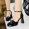 7729-H81 Sandalias de Tacón Alto con Hebilla Hueca Estilo Coreano para Mujer, Tacón Grueso, Plataforma, Tacón Alto, Cuadradas, de Ante, Zapatos de Mujer