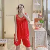 Bata de tirantes, Estilo Femenino Puro Deseo, Seda de Hielo 2026 Nuevo Estilo Conjunto de Camisola y Shorts, Ropa de Casa Delgada para Primavera, Otoño y Verano