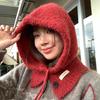 Pasamontañas de Corea del Sur, gorro y bufanda de una pieza para mujer, cálido, con protección para las orejas, capucha y cuello, gorro de lana de punto, para otoño e invierno.